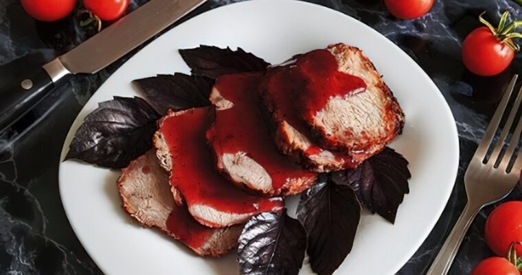 Solomillo de cerdo con salsa de cerezas y vino tinto