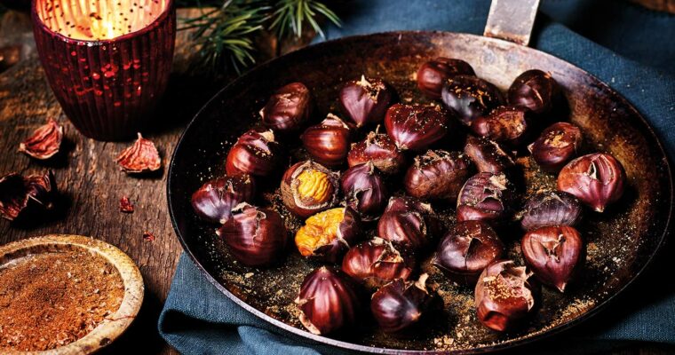 Castañas asadas al horno